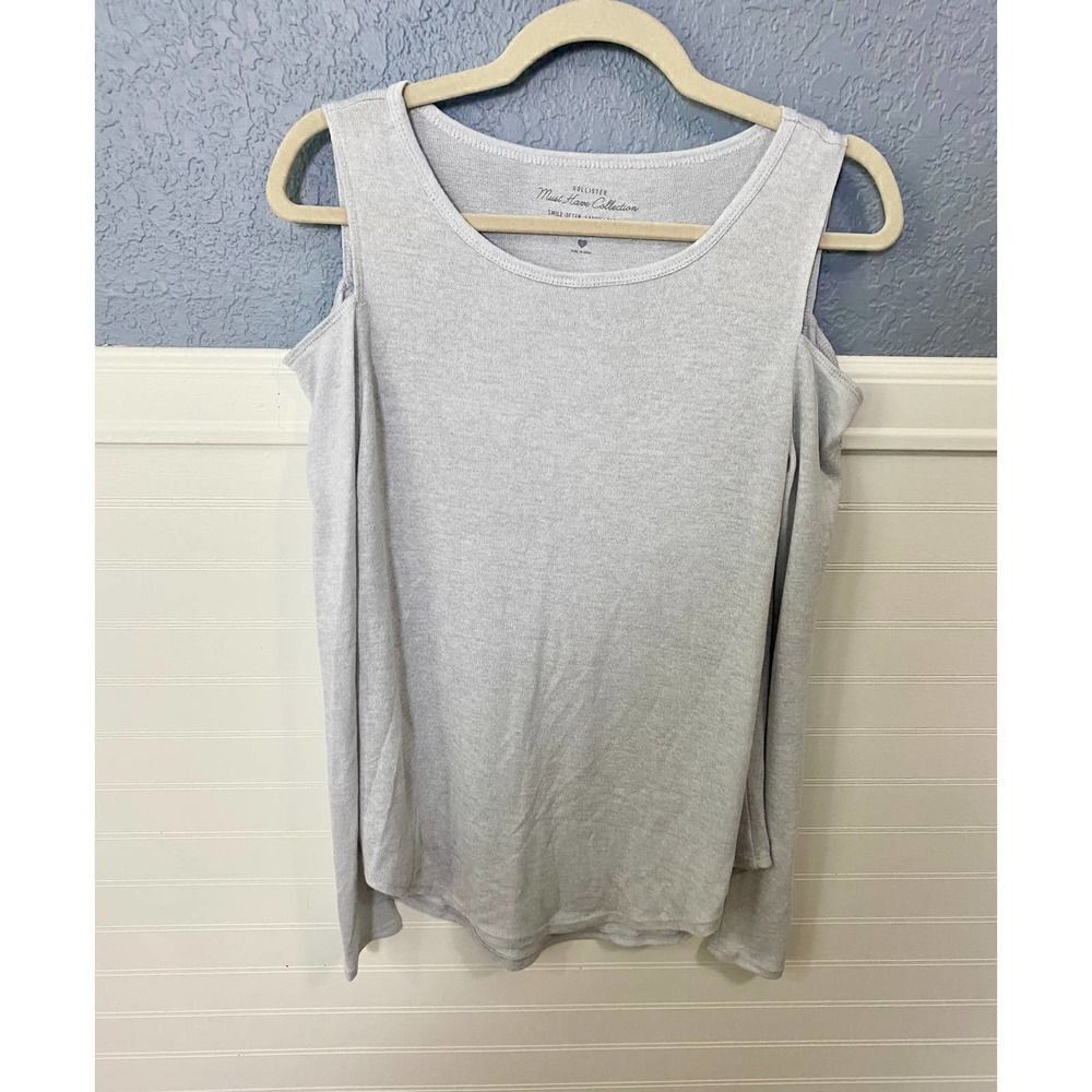 Hollister Gray Long Sleeve Cold Shoulder Top